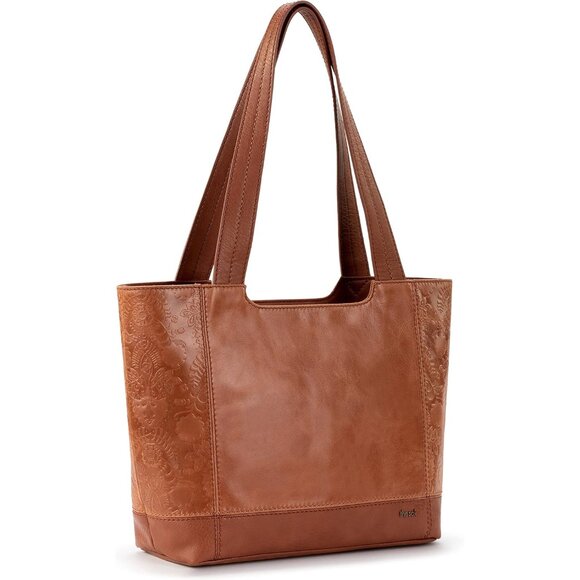 De Young Luxury Leather Tote in Tobacco Floral - Spacious & Eco-Friendly Handbag - Picture 2 of 6